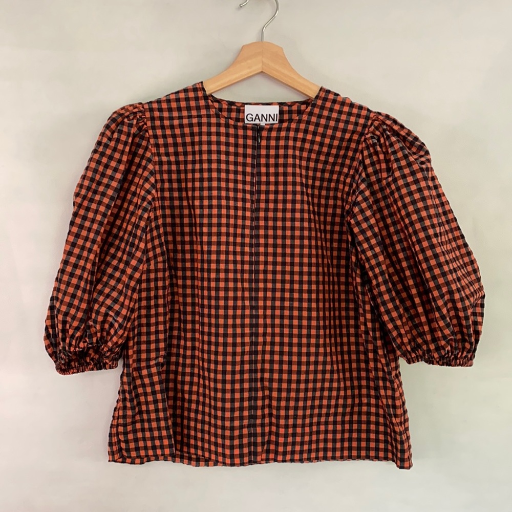 Ganni Seersucker Check Blouse